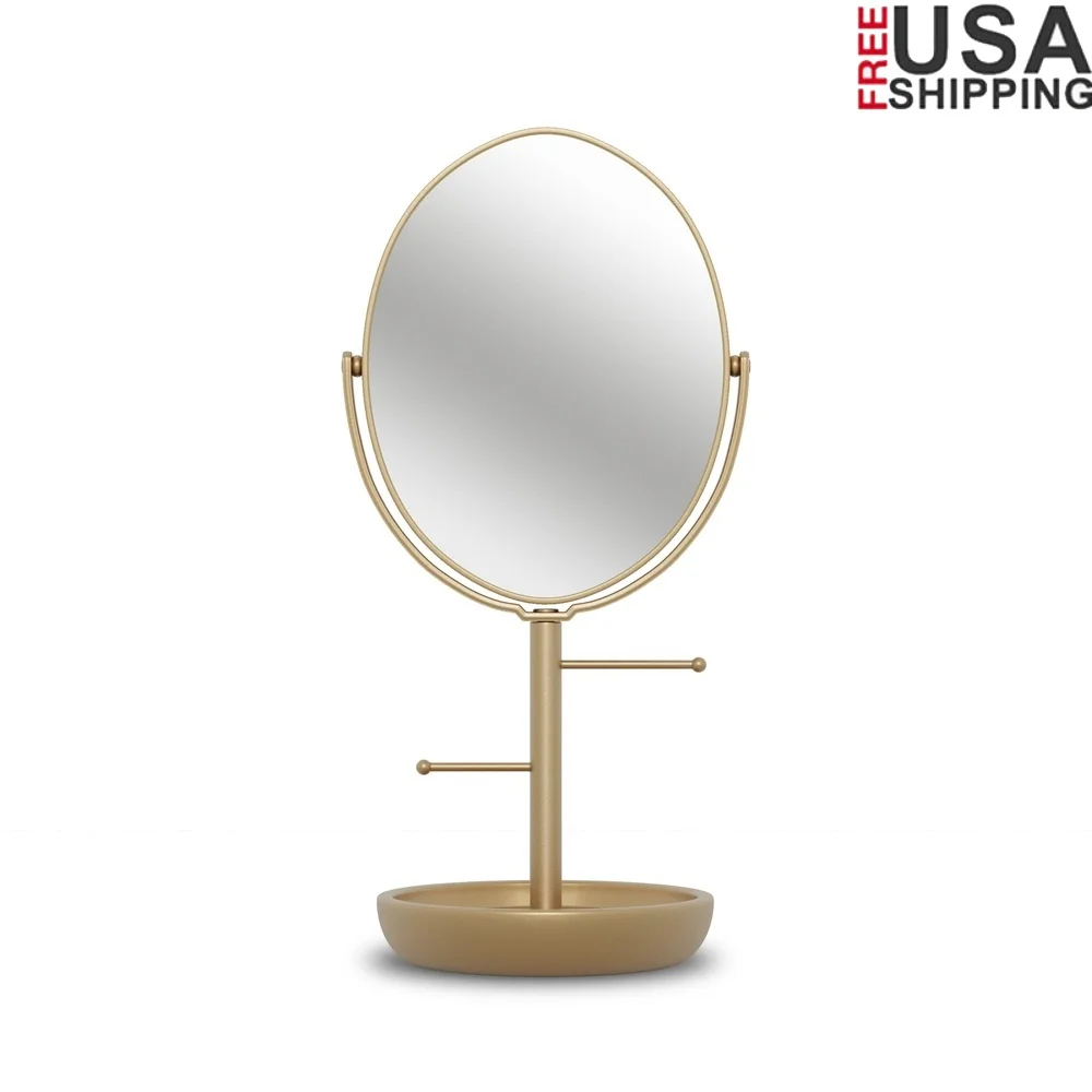 

Золотое косметическое зеркало с цветочным дизайном для хранения, 1-кратное увеличение, винтажный стиль, декор для спальни, ванной комнаты, органайзер для ювелирных изделий