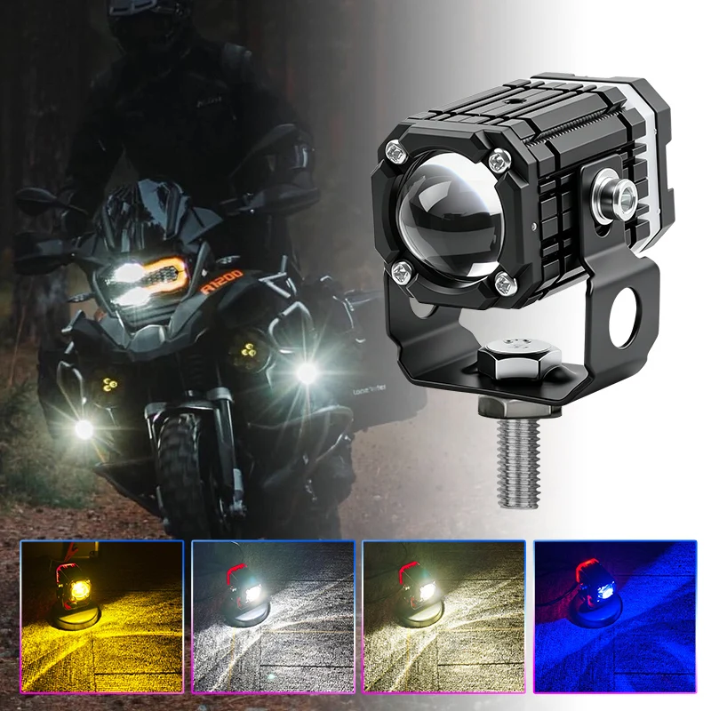 

Motorcycle LED Headlights Universal Motos Dual Color Spotlights Auxiliary Driving Lamp Fog Lights Motorbike Off-road Accessory