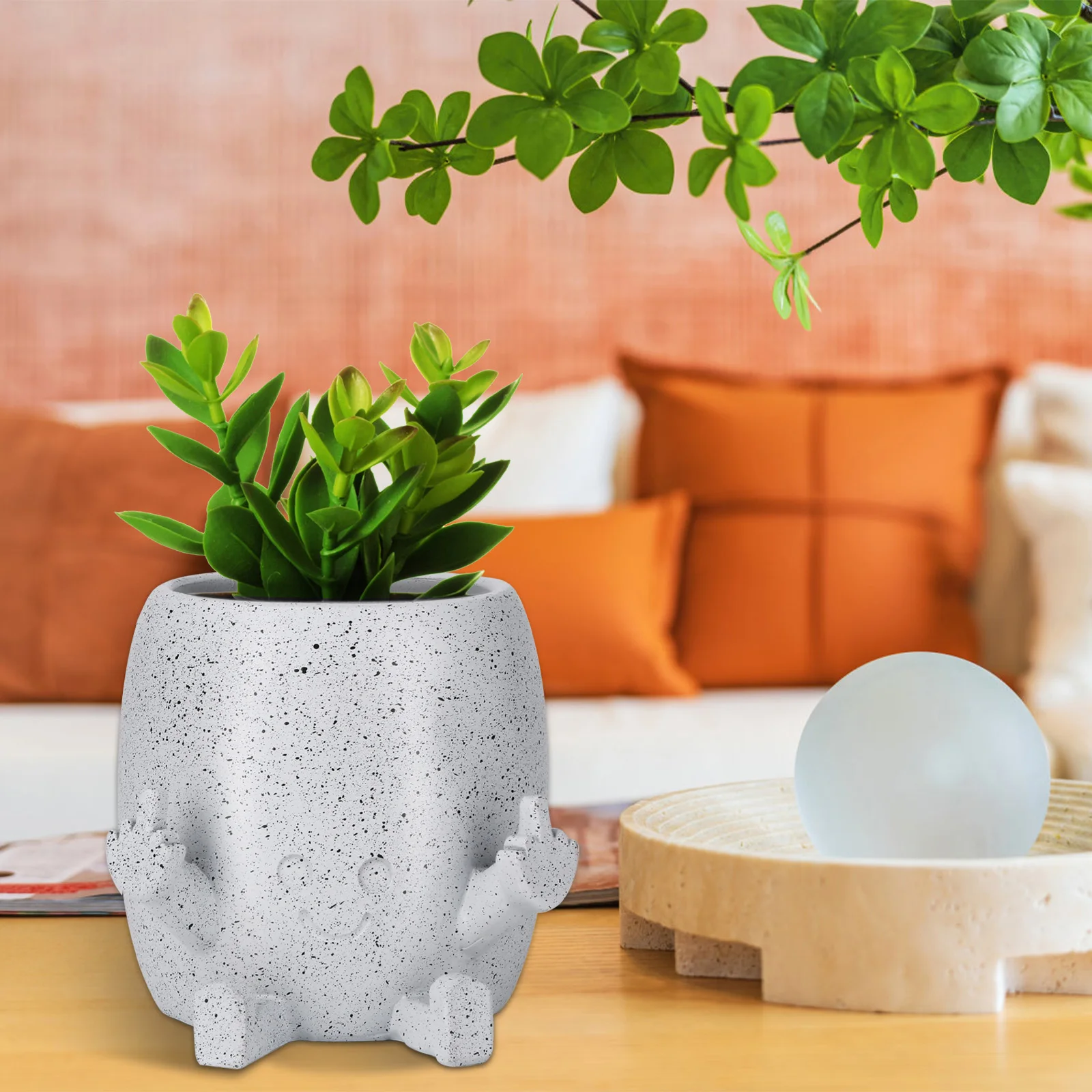 Middle Finger Flower Plant Pot Resin Funny Expression Garden Planter for Outdoor Garden Flowerpot