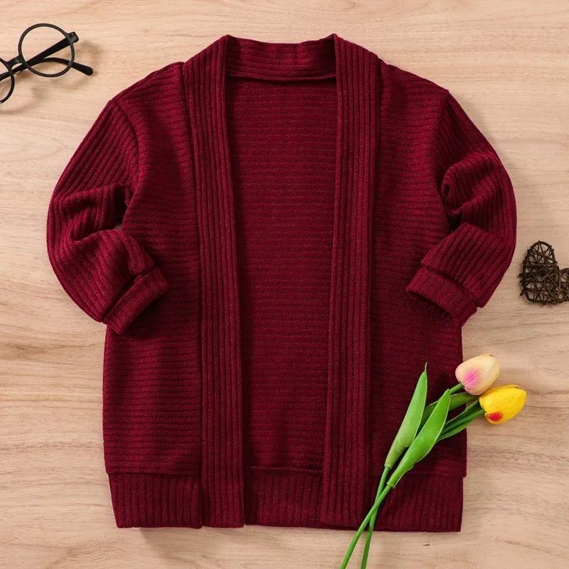 New Girls Casual Knit Sweater Long Sleeve Thin Cardigan Sweater Slim Pinstripe Children's Coat