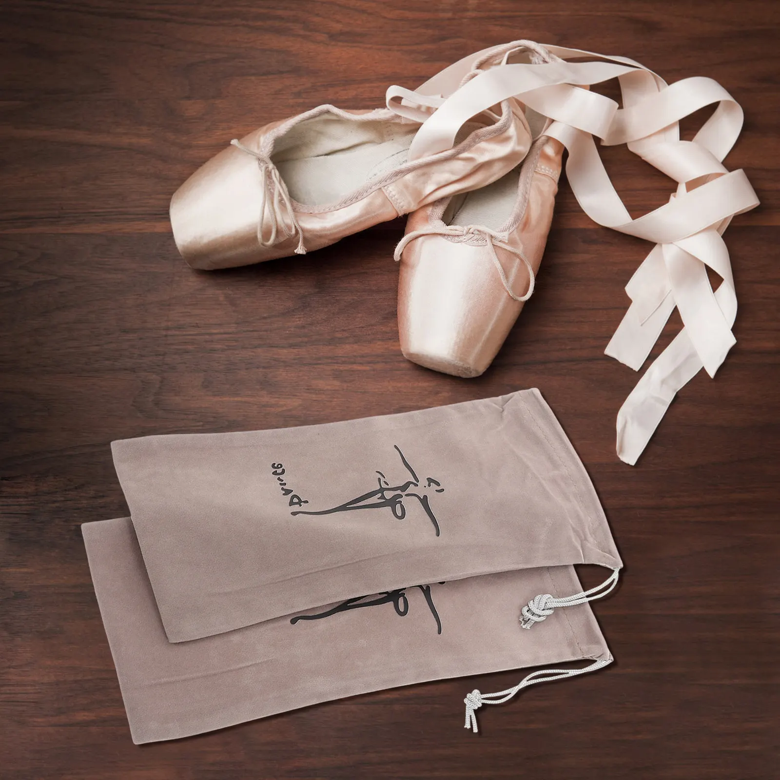 

2Pcs Ballet Shoe Bag Drawstring Closure Nylon Fabric Dance Shoes Storage Pouch for Women Ballet Latin Dance Travel