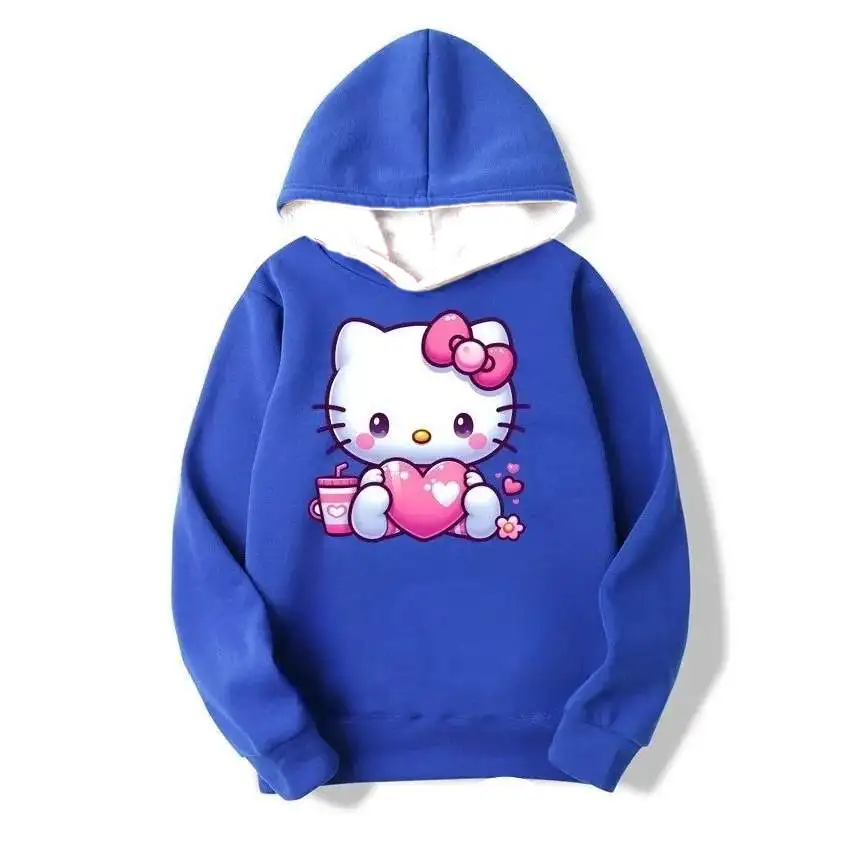 

Harajuku милый свитшот с капюшоном и принтом Sanrio Hello Kitty для девочек, осенне-зимняя модная детская толстовка для отдыха на открытом воздухе