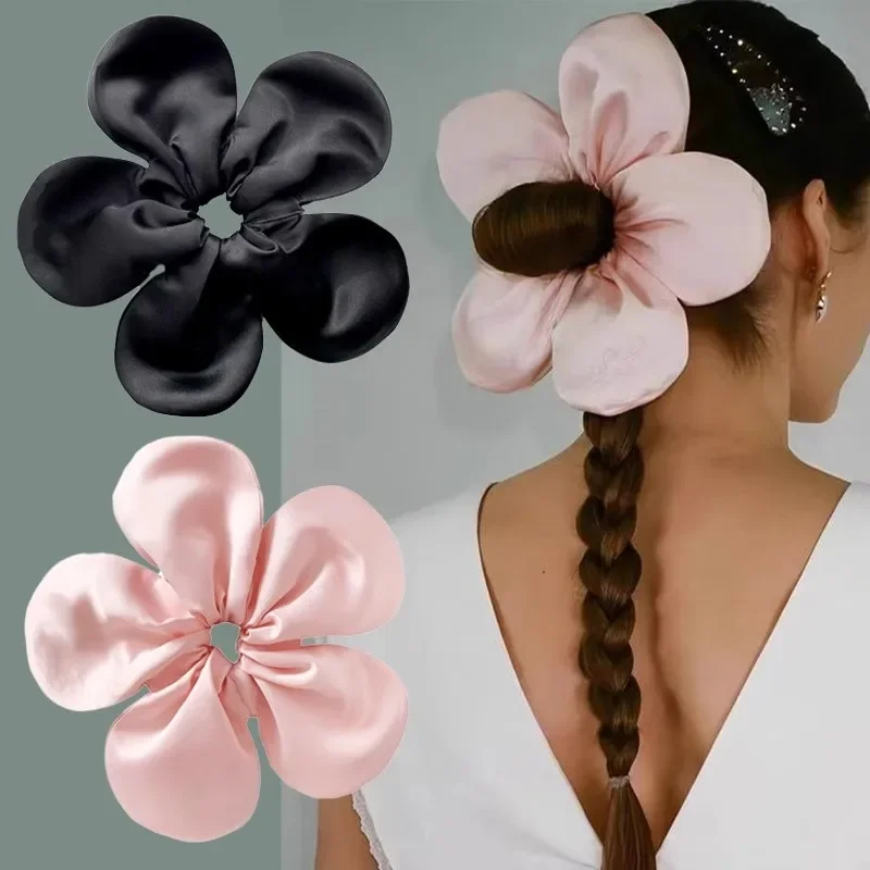 2024 New Flower Bun Women's Headband Elastic Strap Vintage Headwear Ponytail Rack Hair Rope Delicate Headwear Y2k Accessories