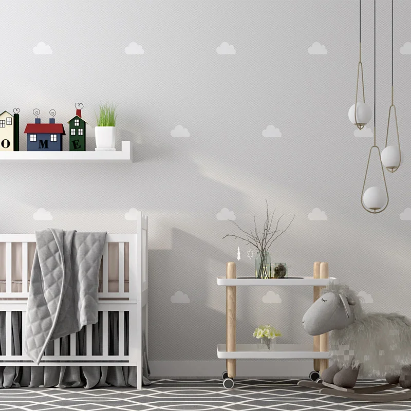 

Nordic style wallpaper blue sky white clouds children's room boy girl's room bedroom Princess background wall wallpaper