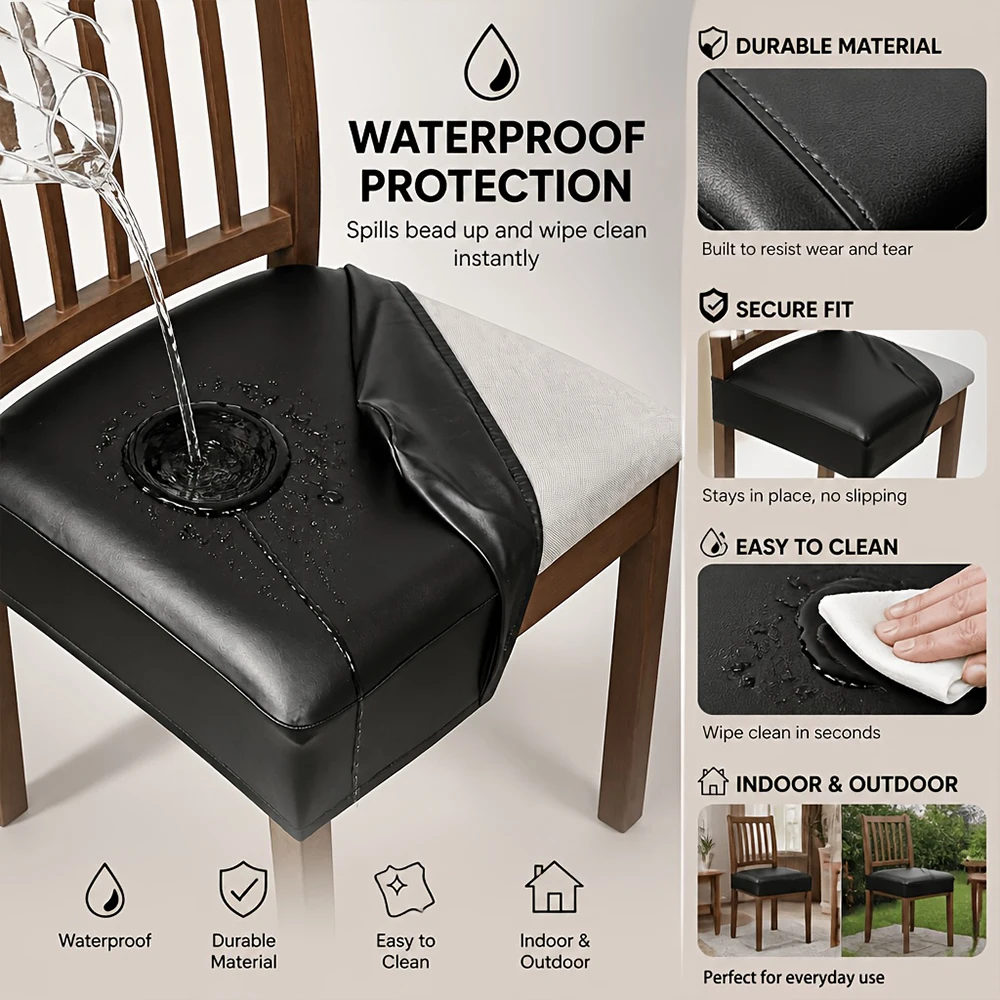 1/2/4 Pcs PU Leather Chair Covers Waterproof Wear-resistant Slip-resistant Seat Case Elastic Dining Chair Protector Restaurant