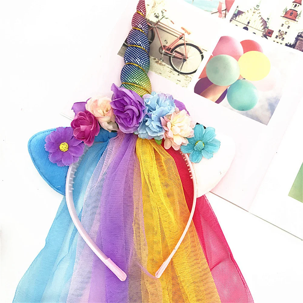 Diadema de unicornio para niña y bebé, accesorios para el cabello para fiesta de cumpleaños, diademas de Aro para el pelo, decoración de fiesta de unicornio