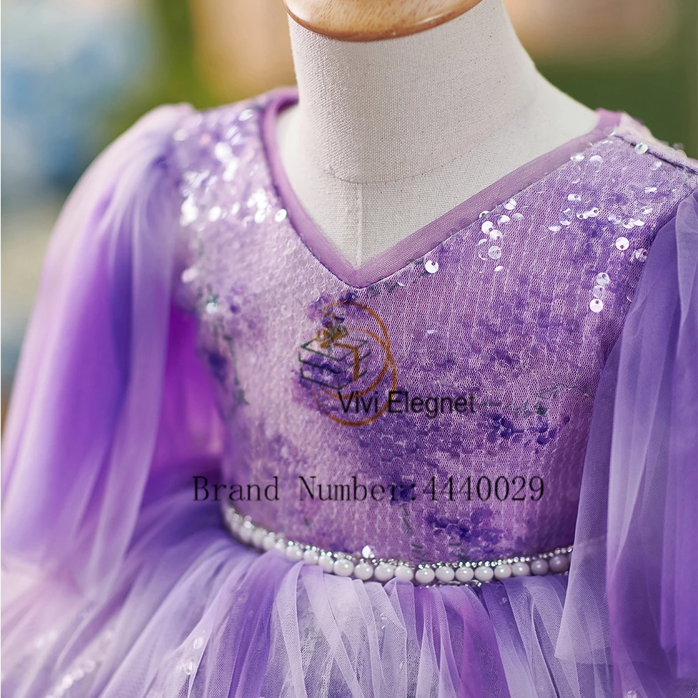 Fashion Purple Flower Girls Dresses with Sequined Tutu Real Picture Christmas Gowns Knee Length 2023 Summer فلور فتاة اللباس