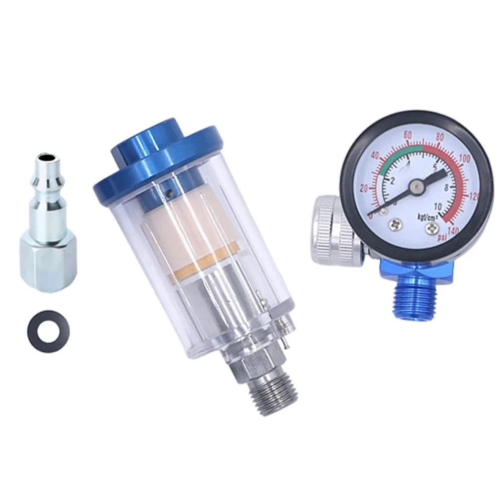 1/4-Inch Spray Air Flow Gauge In-line Oil Water Trap Filter Separator W Adapter Pneumatic Tool Replacement Accessories