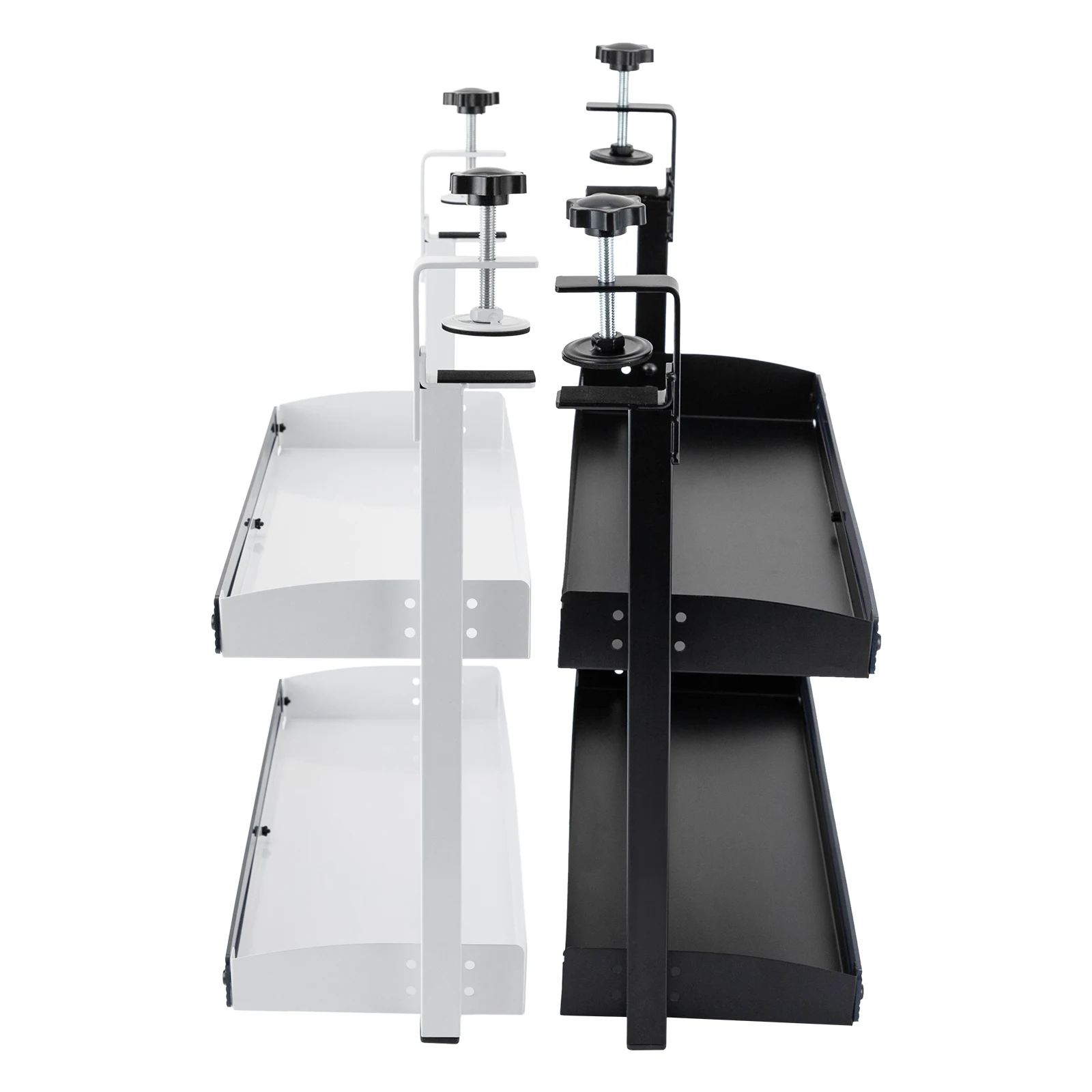 クリップオンデスクシェルフ、調整可能な収納トレイ付き2段シェルフ、黒/白