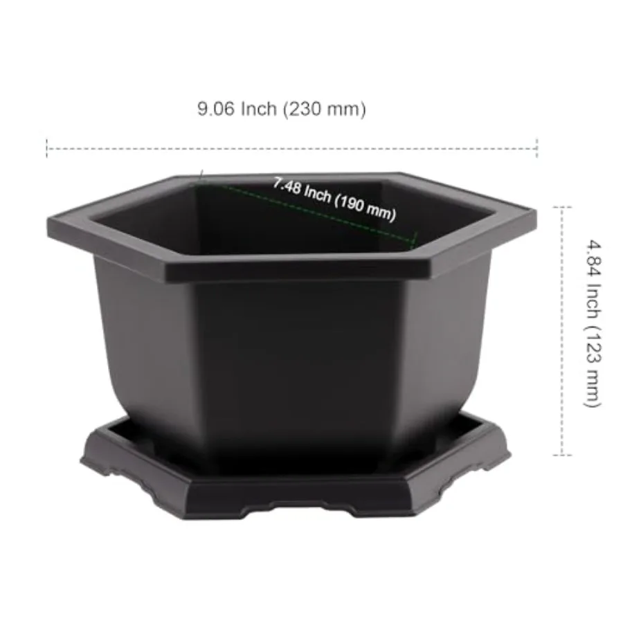 4 Pack Plastic Bonsai Pot 7.5 Inches Bonsai Training Pots with Drainage Humidity Tray Large Bonsai Plant Tree Pots for Garden Y