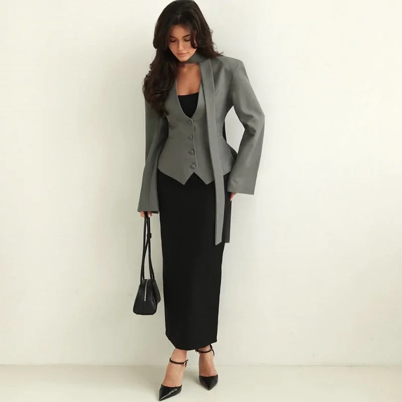 Único breasted casaco feminino com decote em v cachecol com manga longa cintura-emarrendo blazer jaqueta senhora casual fino casaco de viagem