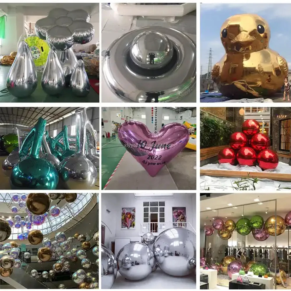 2024 Colorful Hanging Giant Inflatable Mirror Ball Mirror Balloon Large Sealed Gold Silver Sphere For Wedding Event Decoration