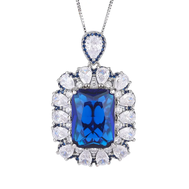 Jewelry Gold-Plated European and American Fashion Gemstone Color-Block Square 13*18 Pendant Necklace