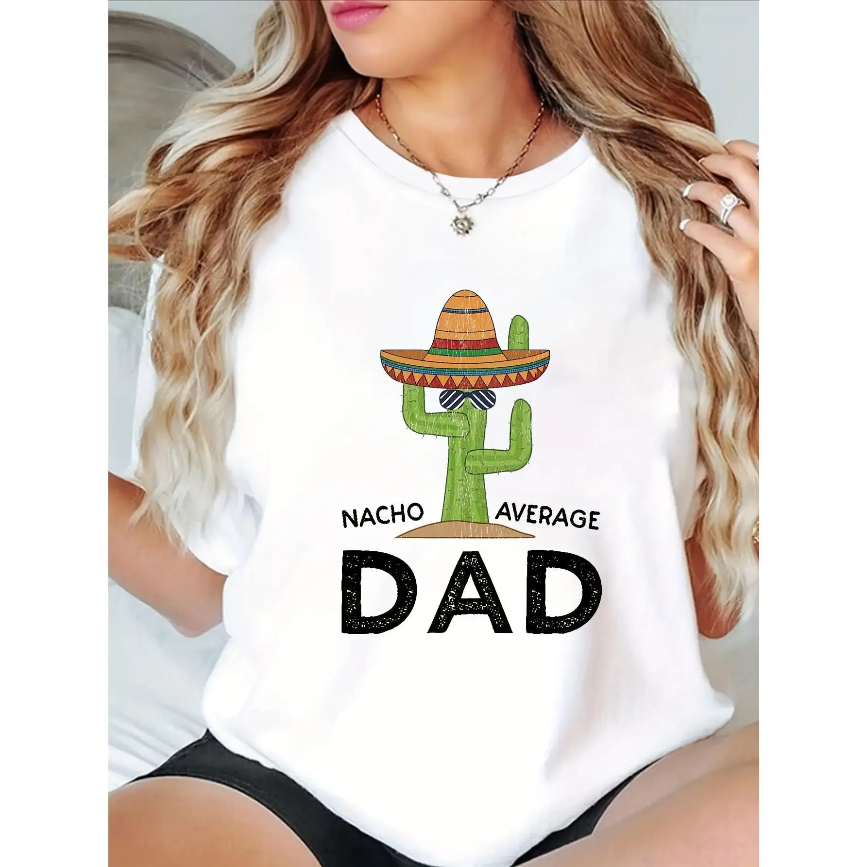 

Father'S Day Printed Round Neck T-Shirt, Versatile Short-Sleeve Top for Women in Spring And Summer