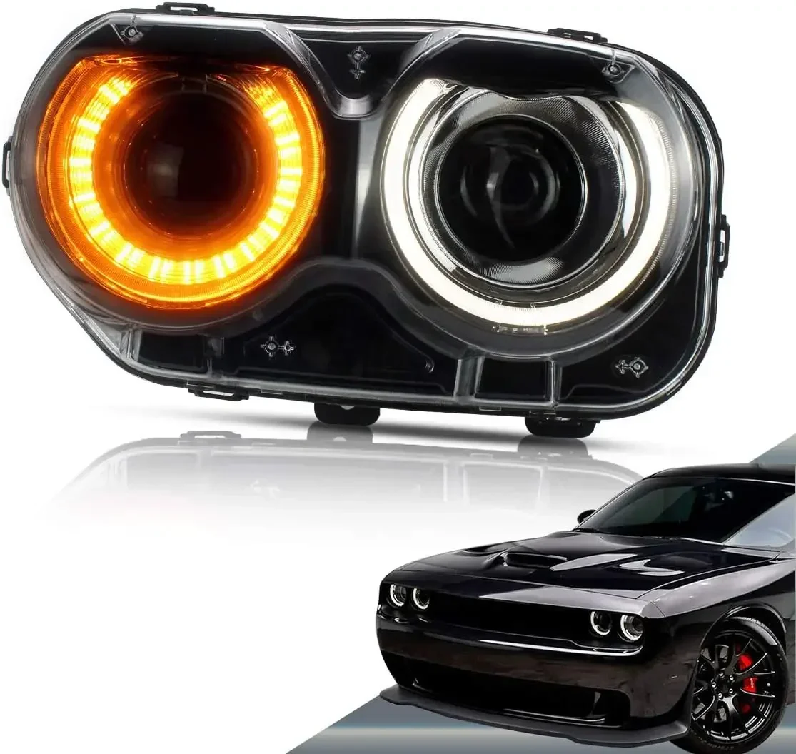 

Led Headlight Compatible with Dodge Challenger 2015-2019 w/Dual Beam Lens Projector w/White DRL D2S/ D2H Bulbs (Not Includ