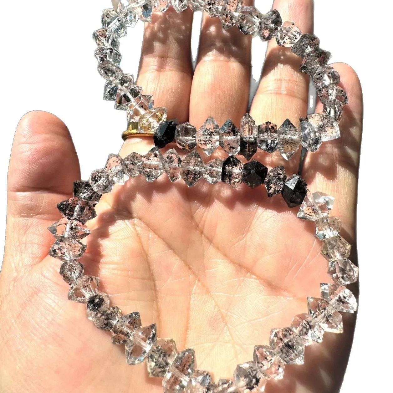 Black Graphite Gradient Herkimer Diamond Raw Beads Sparkly Crystal Loose Beads DIY Bracelet Accessories Bulk Wholesale