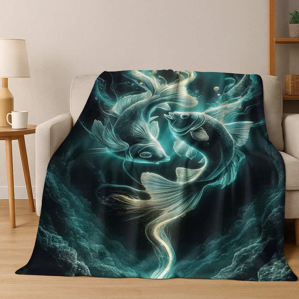 Koi-Karpfen, natürlichalisierter Yin-Yang-Fisch, Flanelldecke, weiche warme Decke für Schlafzimmer, Wohnzimmer, Bett, Reisen, Camping, Picknick, Geschenk