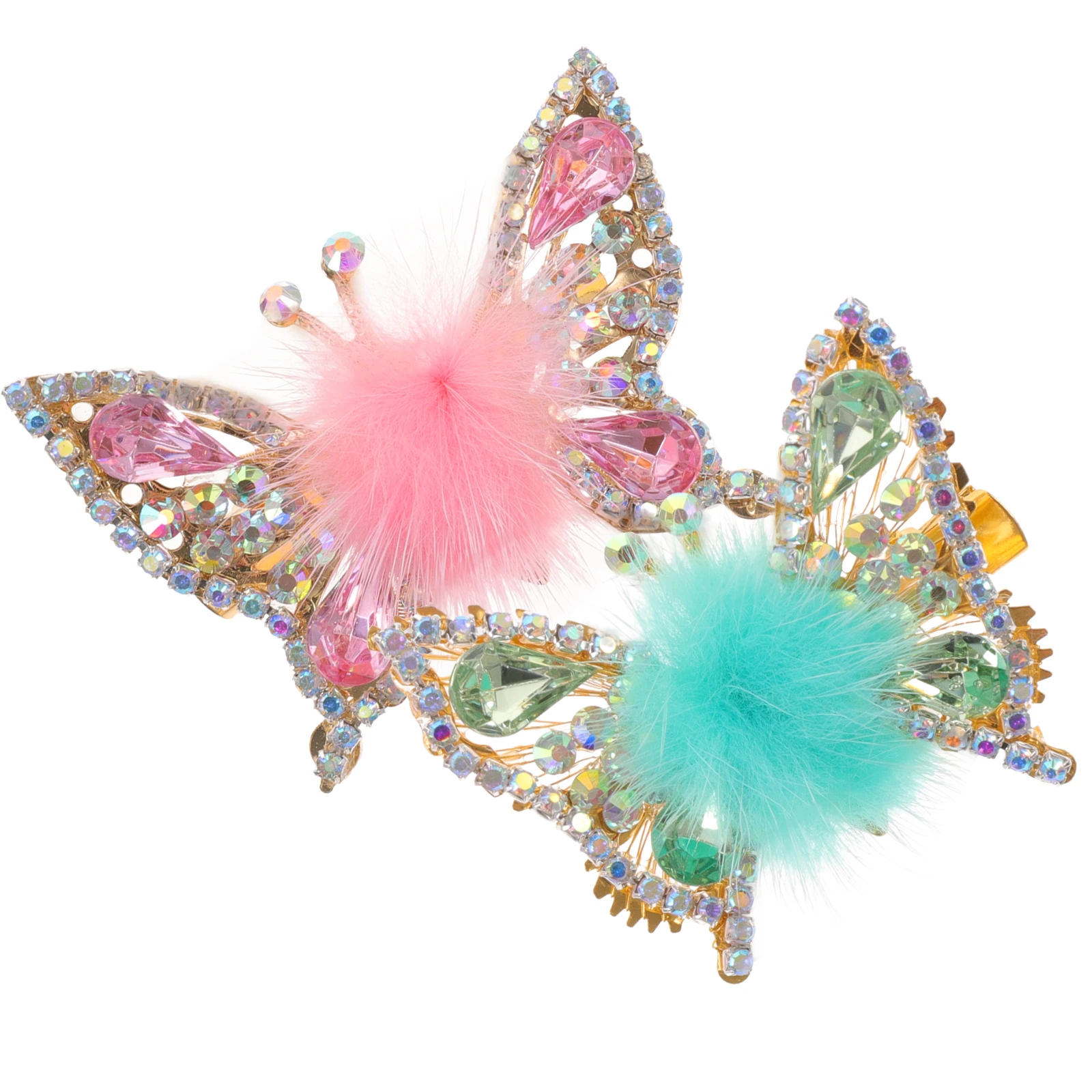 2 قطعة مقاطع حجر الراين المعادن فراشة مشبك شعر مقاطع الشعر للفتيات 8 12 مجنح الفتيات الأطفال الفانيلا دبابيس الشعر اكسسوارات #3