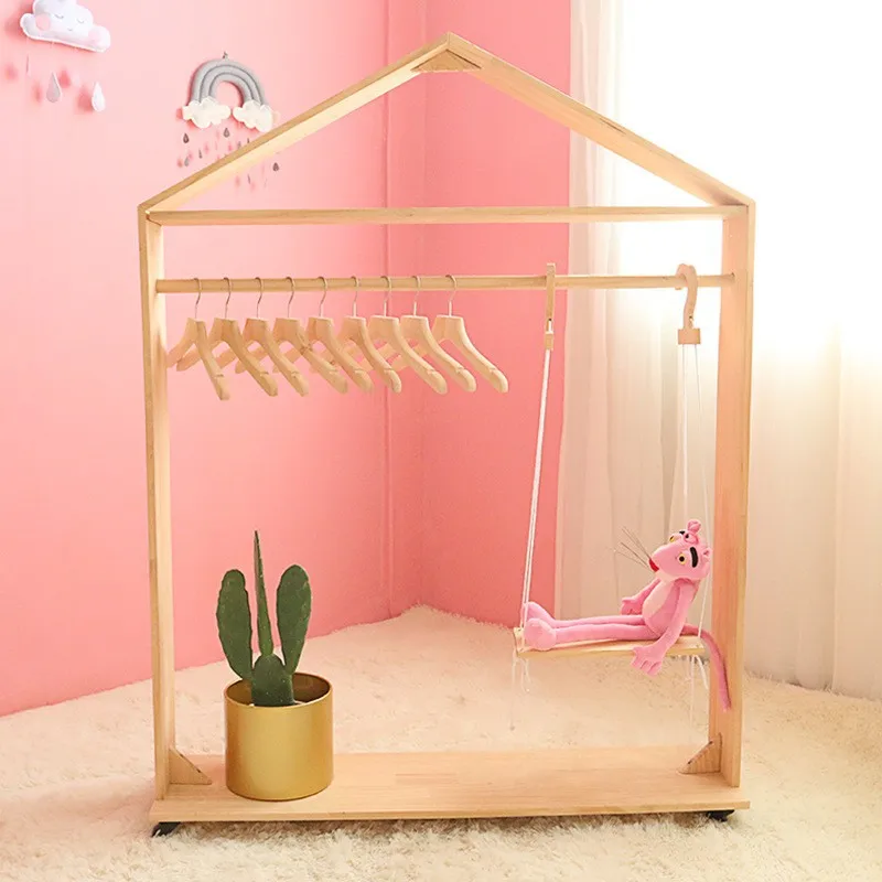 

Children's floor roller hanger movable display rack