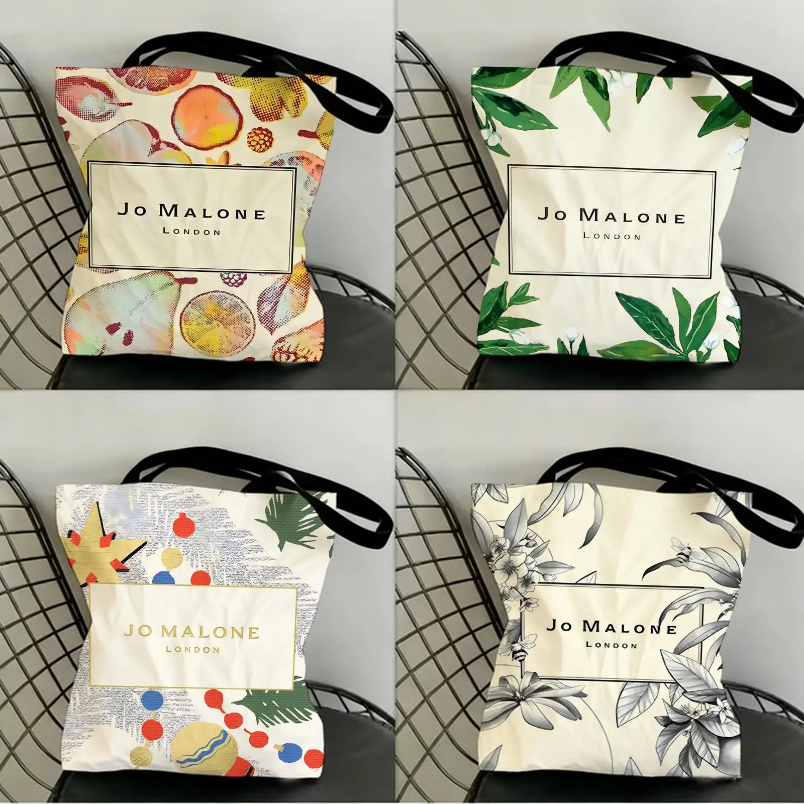 

J-Jo M-Malone L-LOGO Storage Bags Canvas Double-Sided Print Shopping Bag Large Capacity Aesthetic Reusable Tote Bag