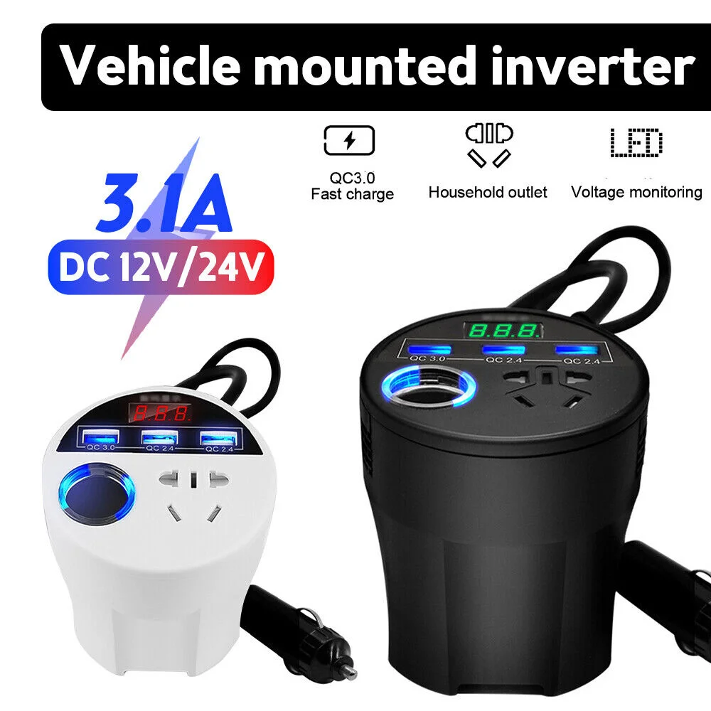 Car Power Inverter 24V 12v 220v 120W Led Display 3 USB Ports + Cigarette Lighter QC3.0 inversor 12 v 220 v fonte automotiva