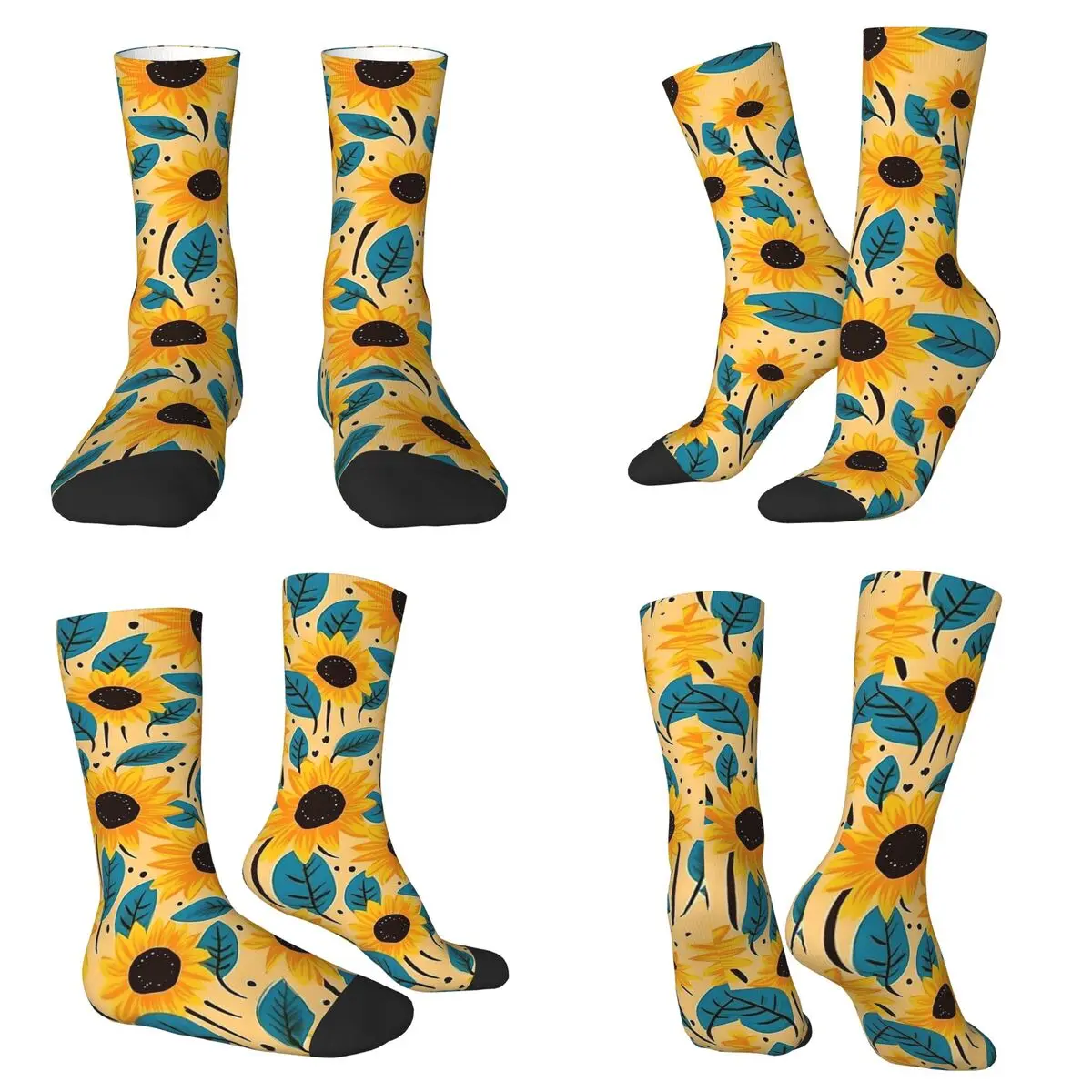 

Летние носки с подсолнухом, впитывающие пот чулки в стиле Харадзюку, всесезонные длинные носки, аксессуары для мужчин и женщин, подарок на день рождения