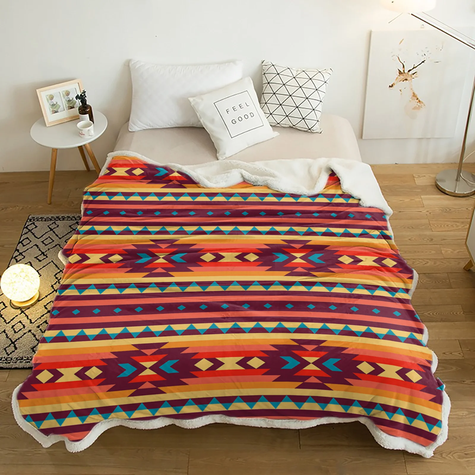 American Tribal Pattern Winter Warm Cashmere Blanket for Bed Wool Throw Blankets for Office Bedspread