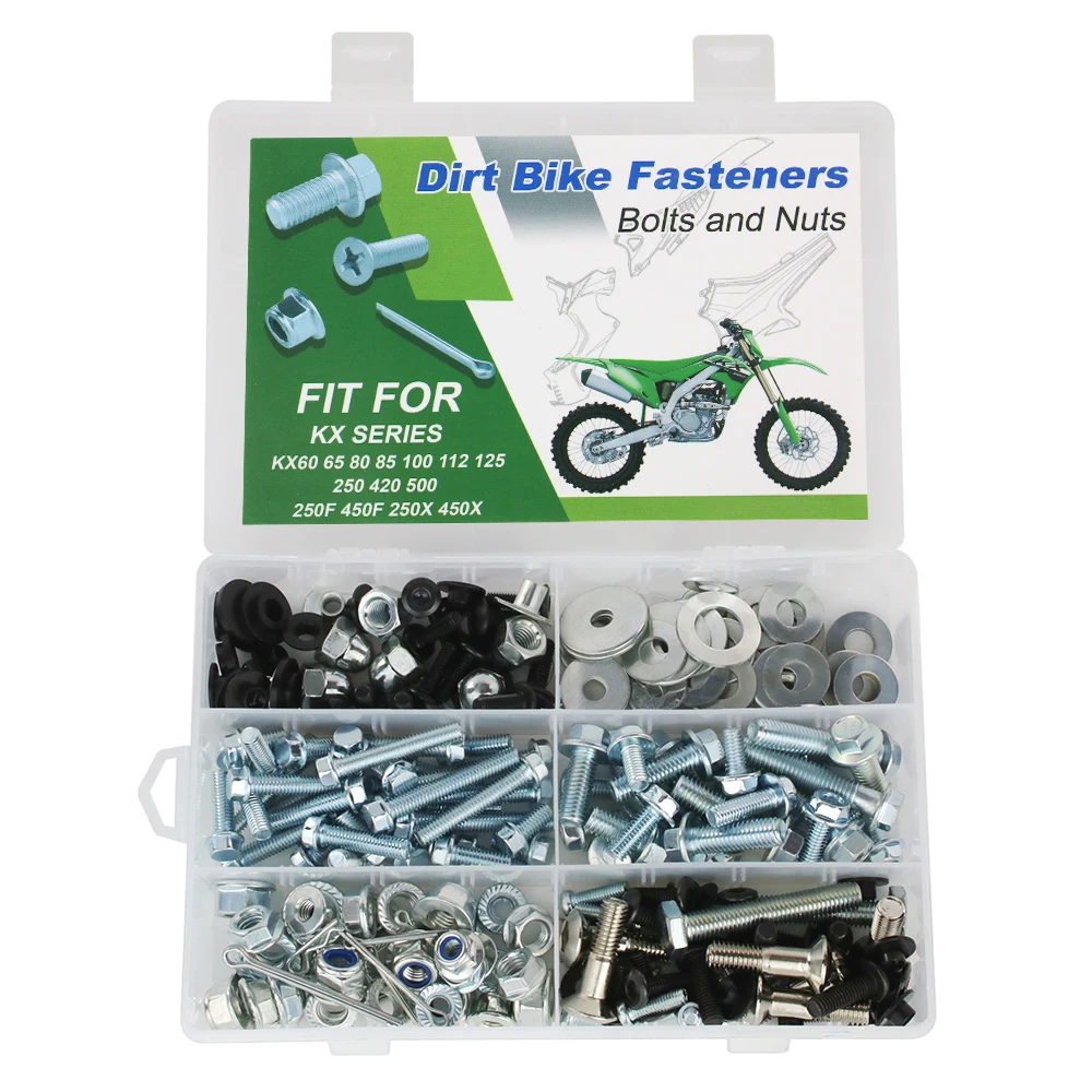 

220PCS Fender Body Engine Plastic Frame Bolt Kit For KAWASAKI KX60/65/80/85/100/112/125/250/420/500 KX250F KX450F KX250X KX450X