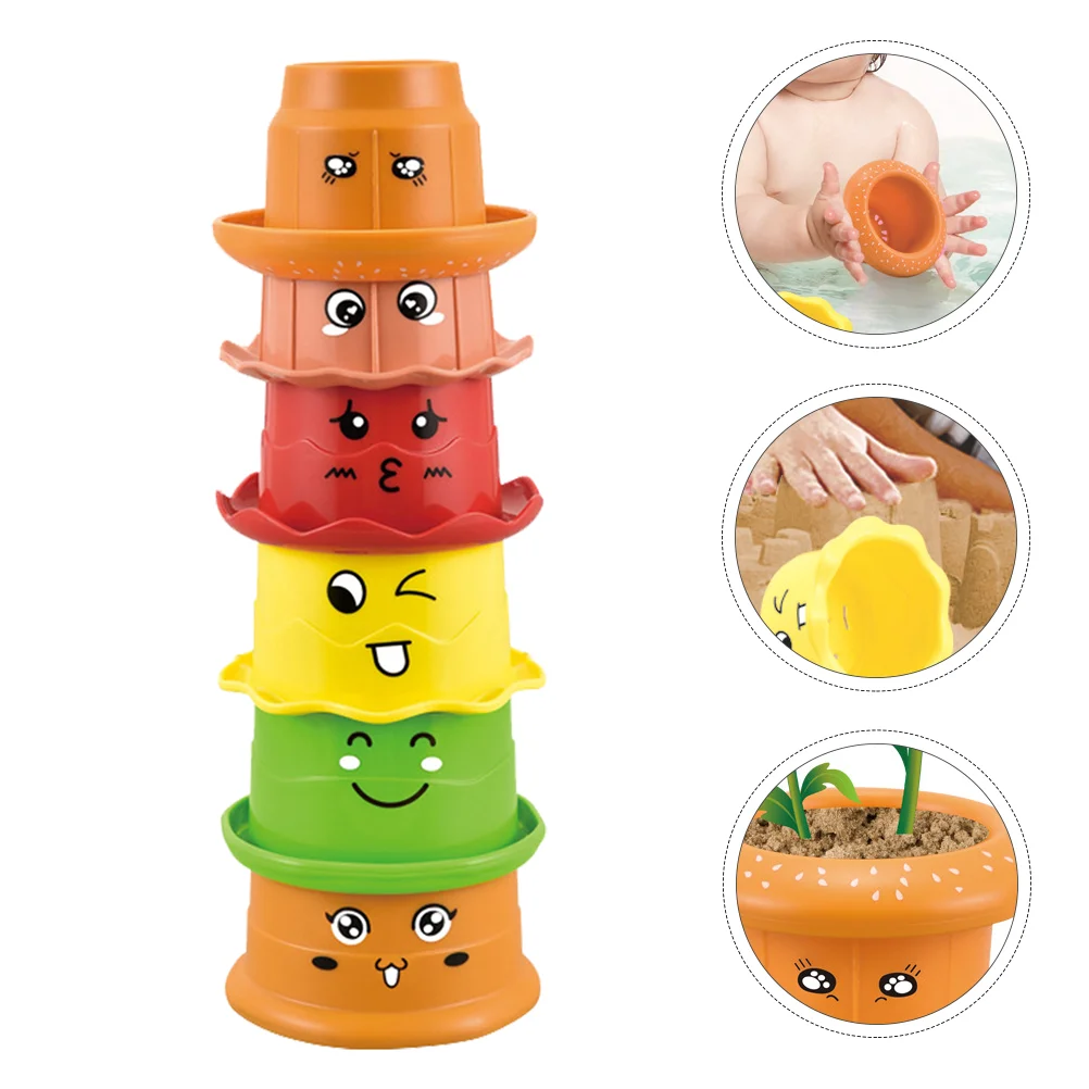 6 Pcs Water-Playing Hourglass Toy Toys Stack Up Cups Bathing Early Learning Kids Plastic Stacking Puzzle for Infant Education