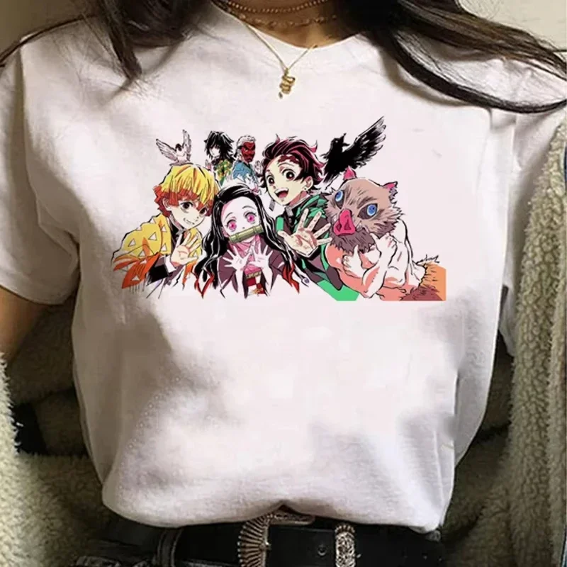 Kimetsu No Yaiba Kamado Nezuko Graphic Print T-shirt Women Kids Harajuku Aesthetic White Tops Tshirt Japan Style Female T Shirt