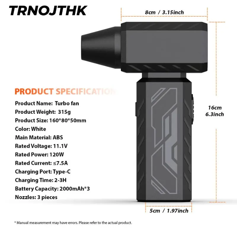 

13,000 RPM Brushless Turbine Dust Blower Powerful Fan Electric Dust Remover Portable Dust Blower Type-C Fast Charging Black Edit