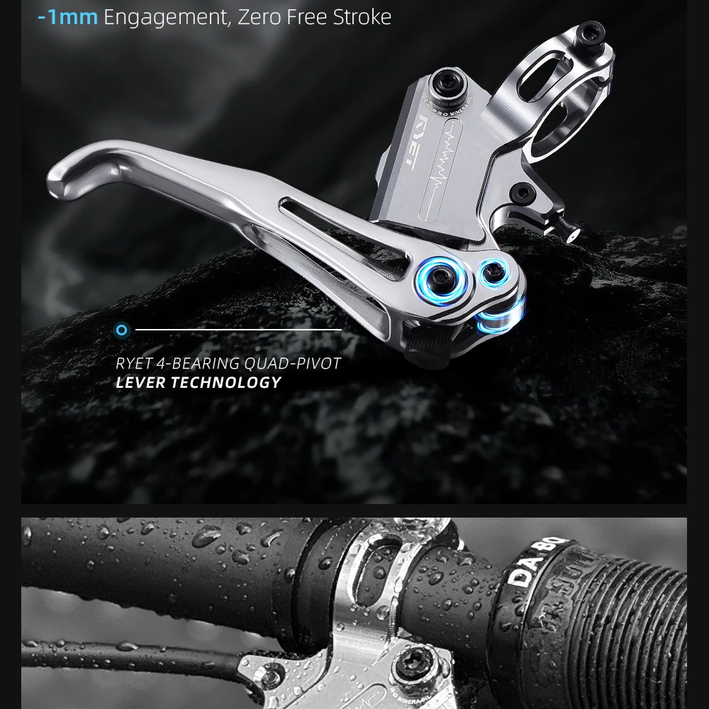 RYET M4 Hydraulische Bremse 4-Kolben-Bremssattel Mountainbike-Bremssatz für MTB XC/Trail/Enduro/DH mit 200-180mm Rotoren & Mineralöl – Detail 17