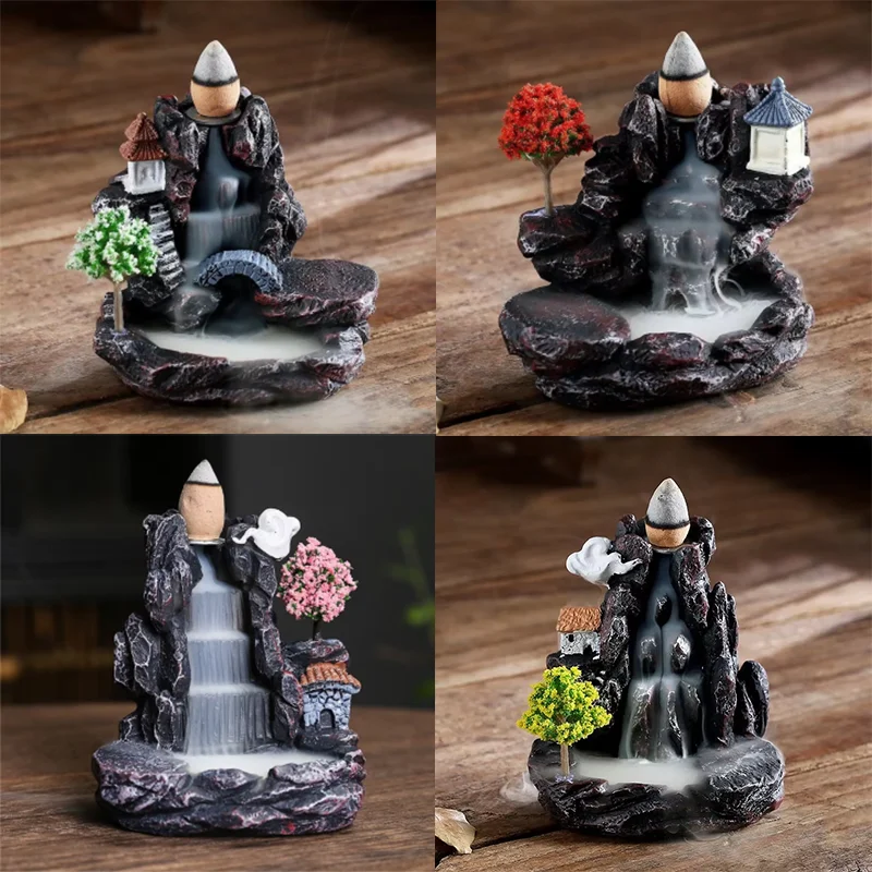 Incense Burner Mountains River Waterfall Fragrance Fireplace Backflow Aroma Smoke Zen Censer Holder Decoration for