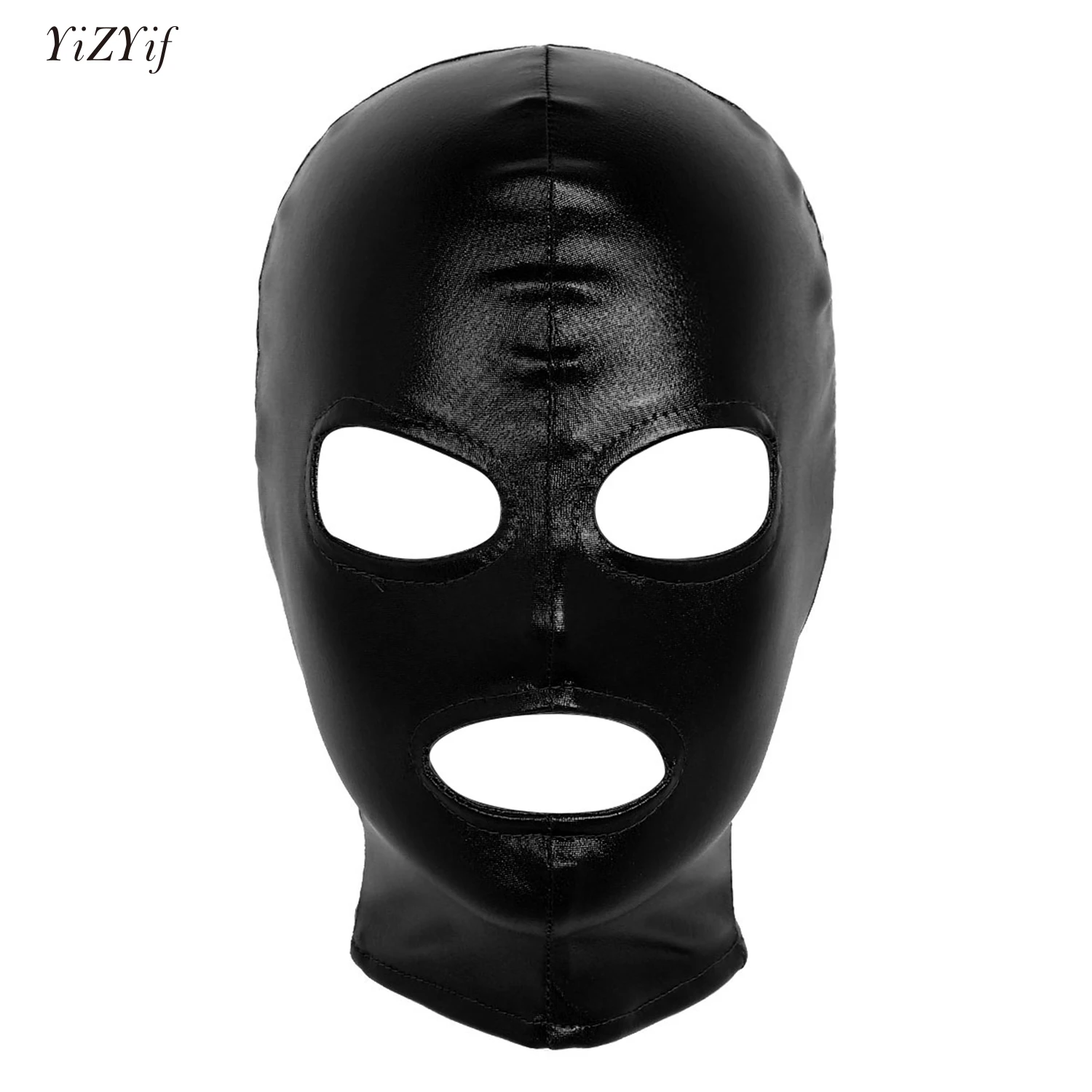 Unisex Mens Womens Latex Face Mask Open Eyes Mouth Headgear Shiny Metallic Full Face Mask Hood for Role Play Costume