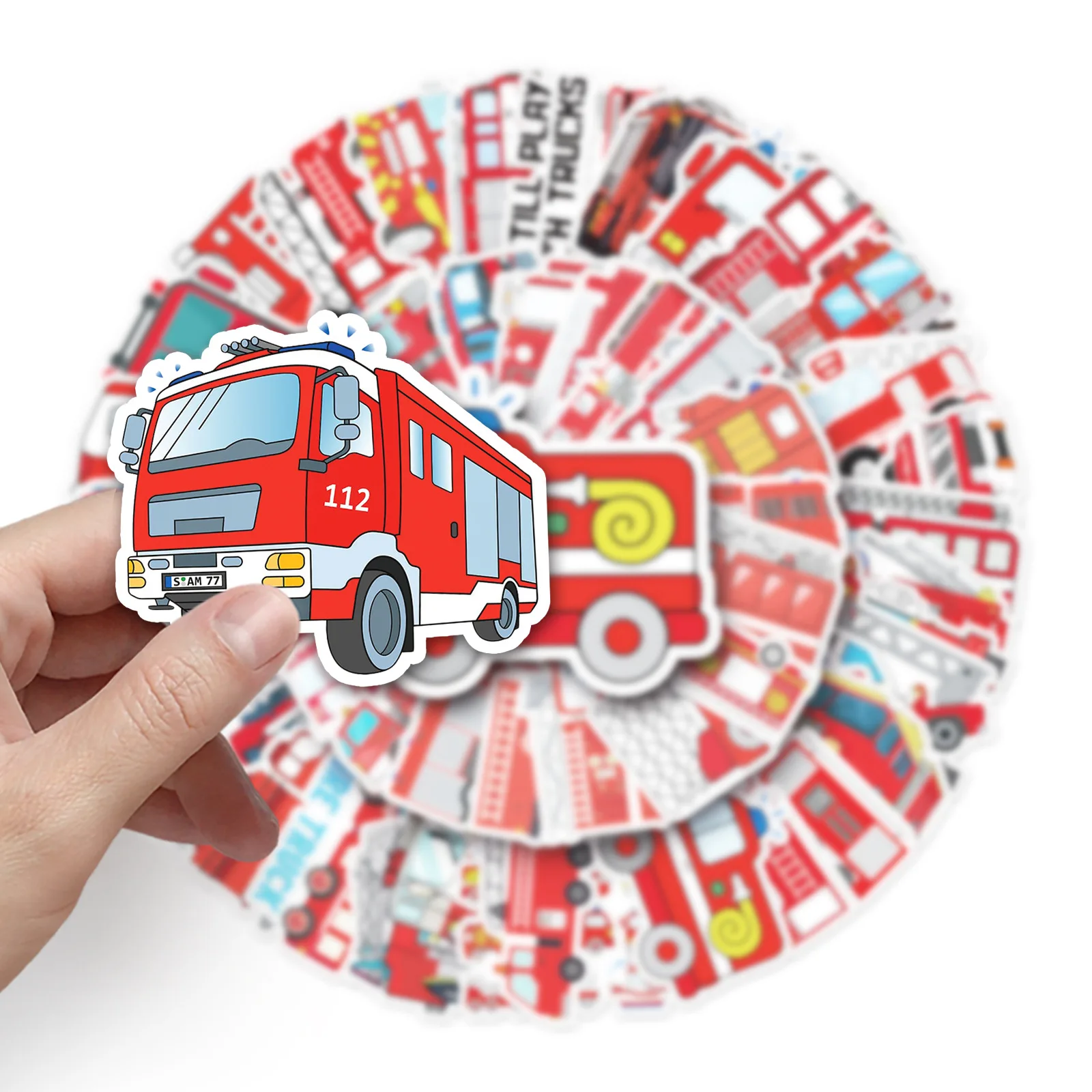 

50PCS Cartoon Fire Truck Sticker Waterproof Graffiti Decal Kids Toy Creative DIY Wardrobe Phone Case Stationery Box Bicycle