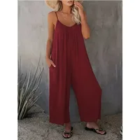 Plus Size Women's Fashionable 1XL-5XL Solid Color Jumpsuit Ladies Casual Suspender V-neck Casual Loose Elegant Jumpsuit