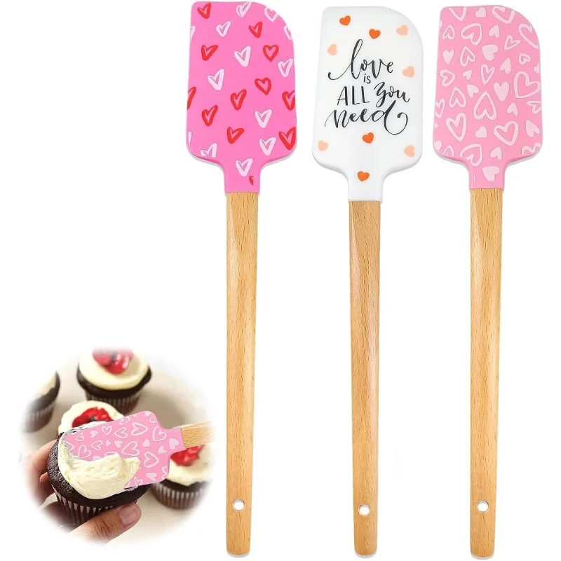 Silicone Spatula Set with Wooden Handles Food Grade Non-Stick for Cooking Baking Mixing Spreading Heat Resistant Utensils