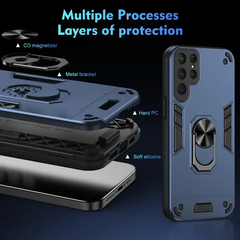 Shockproof  Armor Case for Samsung Galaxy S24 Plus Ultra S23 FE A55 A35 A25 A15 A73 A72 A71 A54 A52S 4G 5G Magnetic Stand Cover