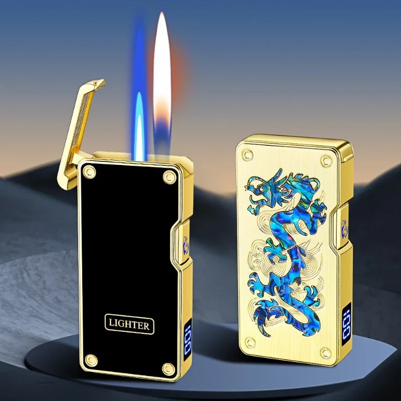 New Intelligent Voice-controlled Dual-fire Conversion Butane Gas Lighter Luminous Color Shell USB Charging Lighter Gift Set