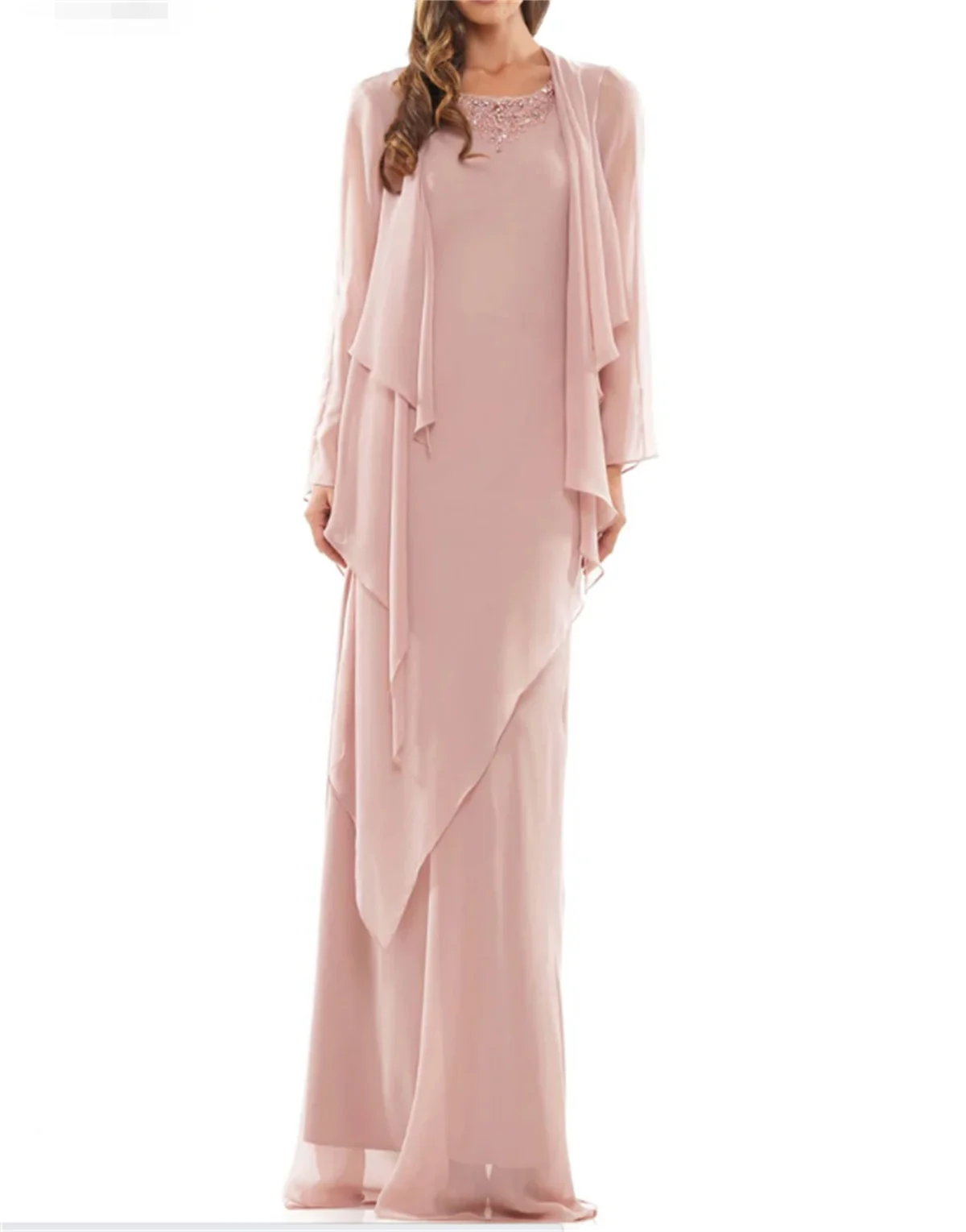 Simple Pink Evening Dress  With Long Cape Sleeves Summer Formal Occasions To Floor Length Elegant Prom Party Dresses Newest 2024