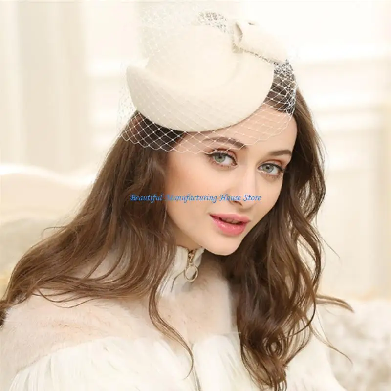 E56A Elegant Fascinator Hat Delicate Bowknot Clip Headwear for Girls Delicate Hair Accessories 1920s Barrettes