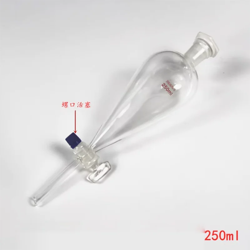Funil esférico de separação de líquidos em forma de pêra, funil triangular com núcleo de PTFE, suporte de funil de separação de líquidos