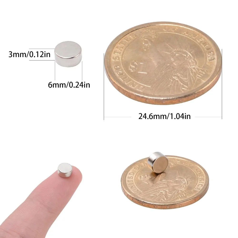 100 Pcs Super Strong Neodymium Disc Small Magnets 6x3/9x3/15x2mm for Dry Erase Board Whiteboard Office Fridge Crafts Mini Round