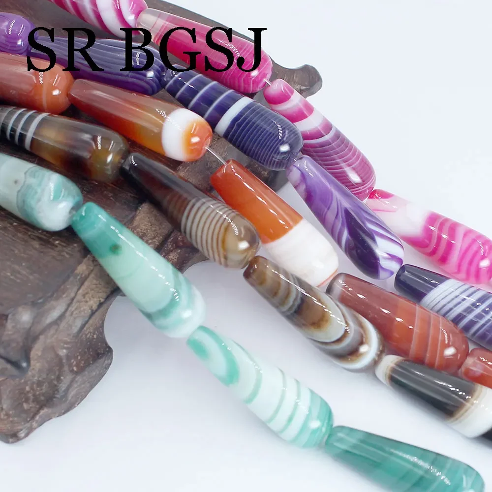 10x30mm Drop Teardrop Natural Gem Stone Genuine Stripe Agat Jewelry Accessories Diy Large Beads Strand 15