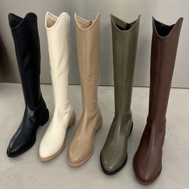 Fashion Ladies Knee High Chelsea Boots 2023 New Autumn Winter Female Heel Pumps Shoes Zippers Pointed Toe Women Ankle Boots