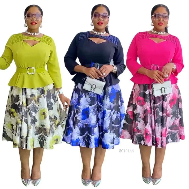 

2025 New Dashiki Fashion Belted Maxi Dinner Party Dress Vintage Printed Casual Vestidos Robe African For Women Summer Dress
