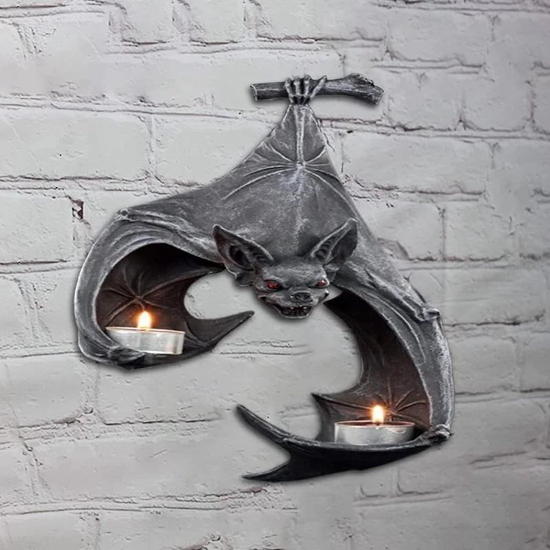 パティオポーチ、キャンドルホルダー、庭の像、彫刻工芸品、ハロウィーン用の樹脂製ハンギングバット