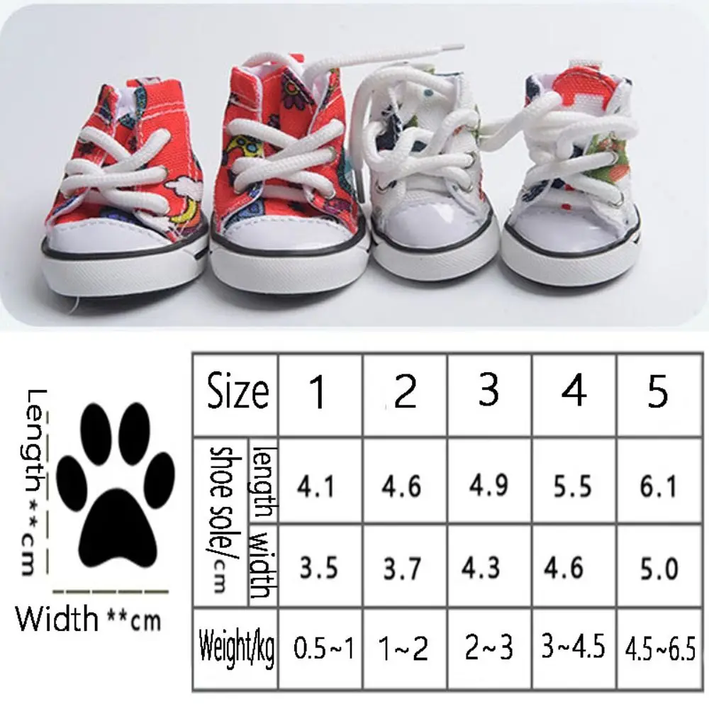 4Pcs Wear-resistant Dog Canvas Shoes Non-slip Fashion Pet Denim Boots Casual Footwear Puppy Sport Sneaker For Small Dogs Cats