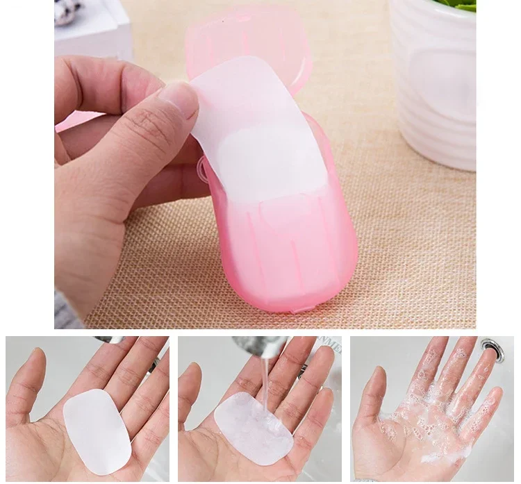 

20Pcs Disposable Boxed Soap Paper Portable Hand Washing Box Scented Slice Sheets Mini Soap Paper Travel Portable Soap Dishes