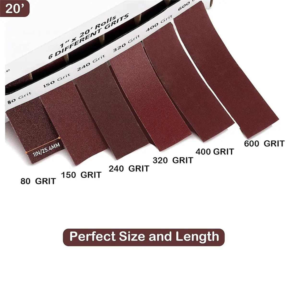 STOCK-Sandpaper Roll 6 Grits 1 Inch X 19.7inch Sandpaper Roll with Dispenser 80 150 240 320 400 600 Grit Sandpaper Assortment